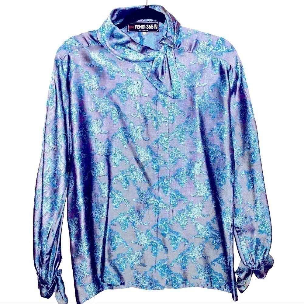 Fendi Roma FF Blouse Blue Gray Size 40